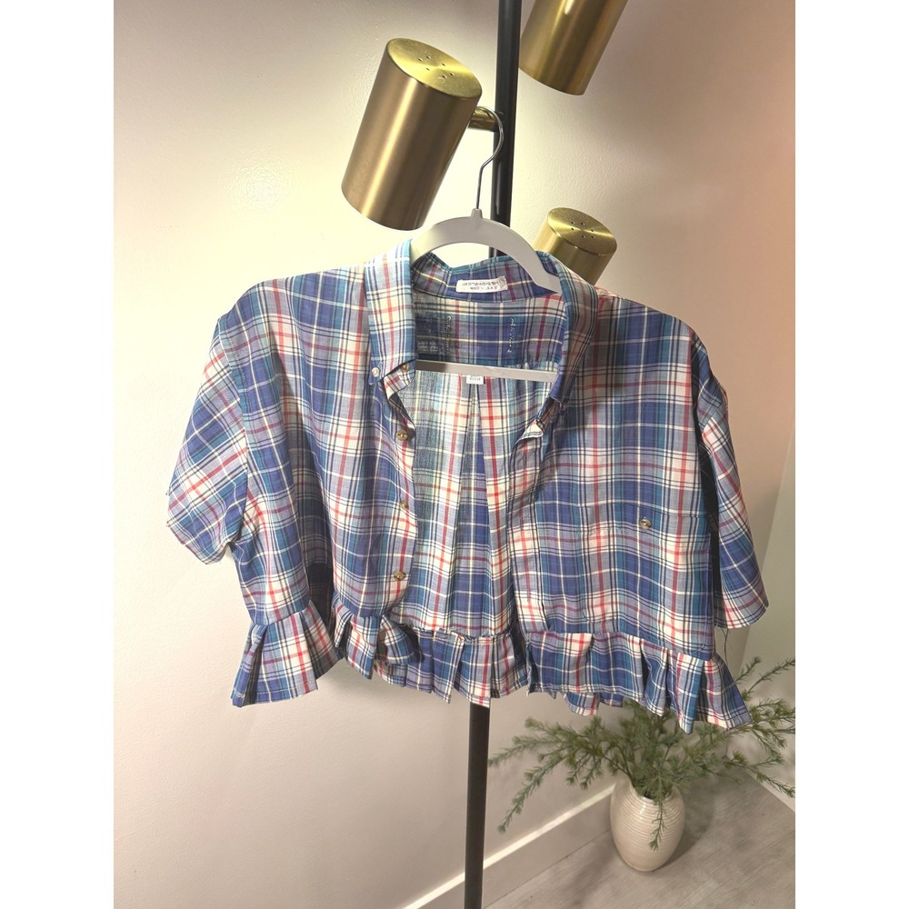 country crop shirt upcycle cassie handmade unique euphoria plaid boxy LG preppy